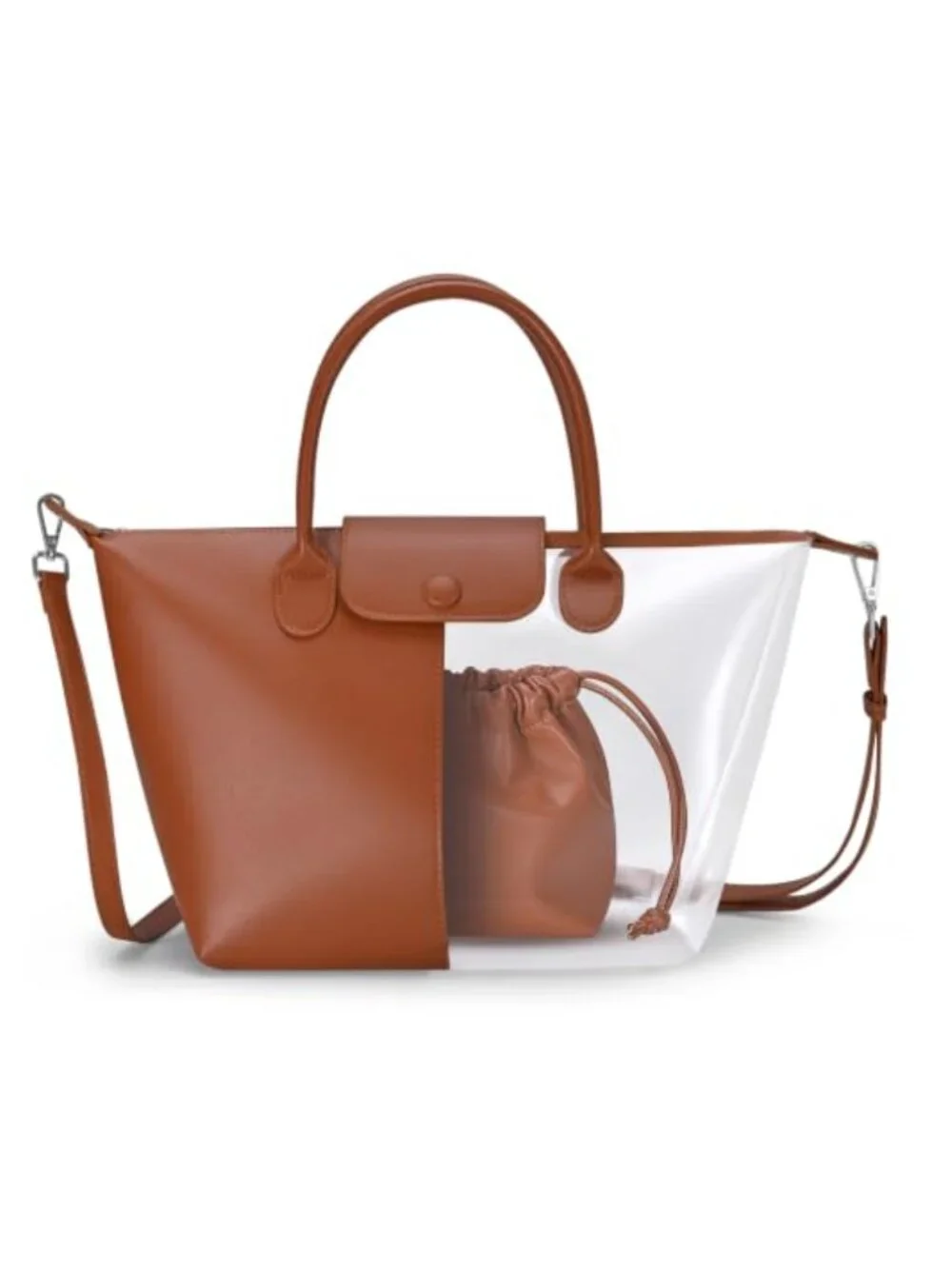 2-in-1 Leather Tote for Women, Crossbody Bag with Zipper, Adjustable Strap